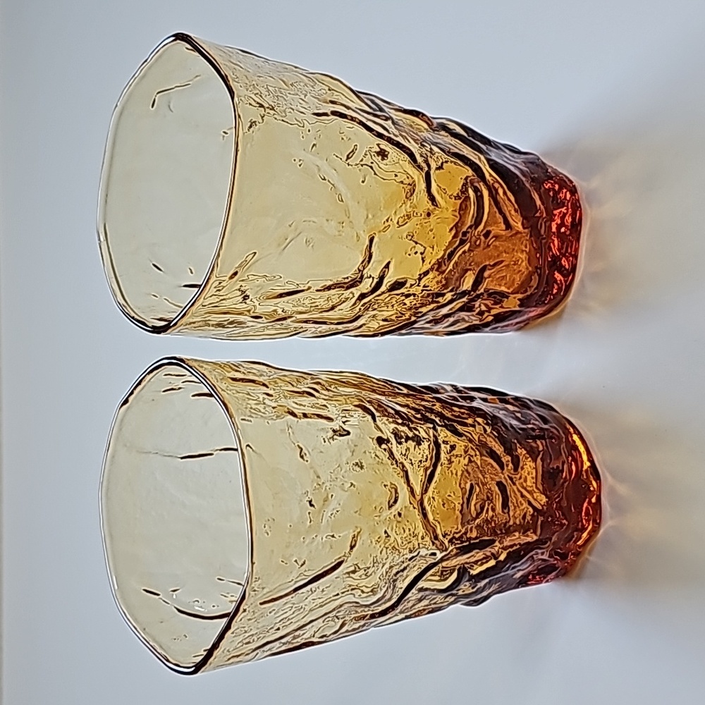 S/2 Vintage Retro Driftwood Amber by Seneca Highball Glasses